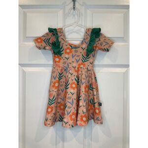Rags Kids Size 2T Dress Orange Floral Ruffle Sleeve Girls Meadow‎ Flower